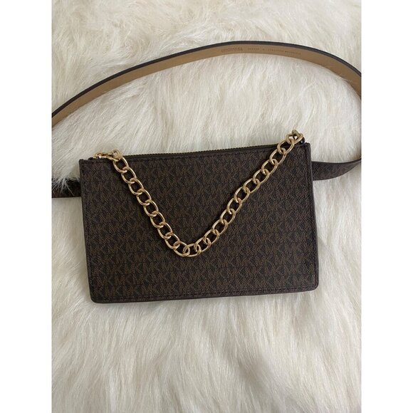 MICHAEL Michael Kors Handbags - Michael Kors Mk Signature Sleek Fanny Pack Belt Wallet Waist Bag Small Chocolate